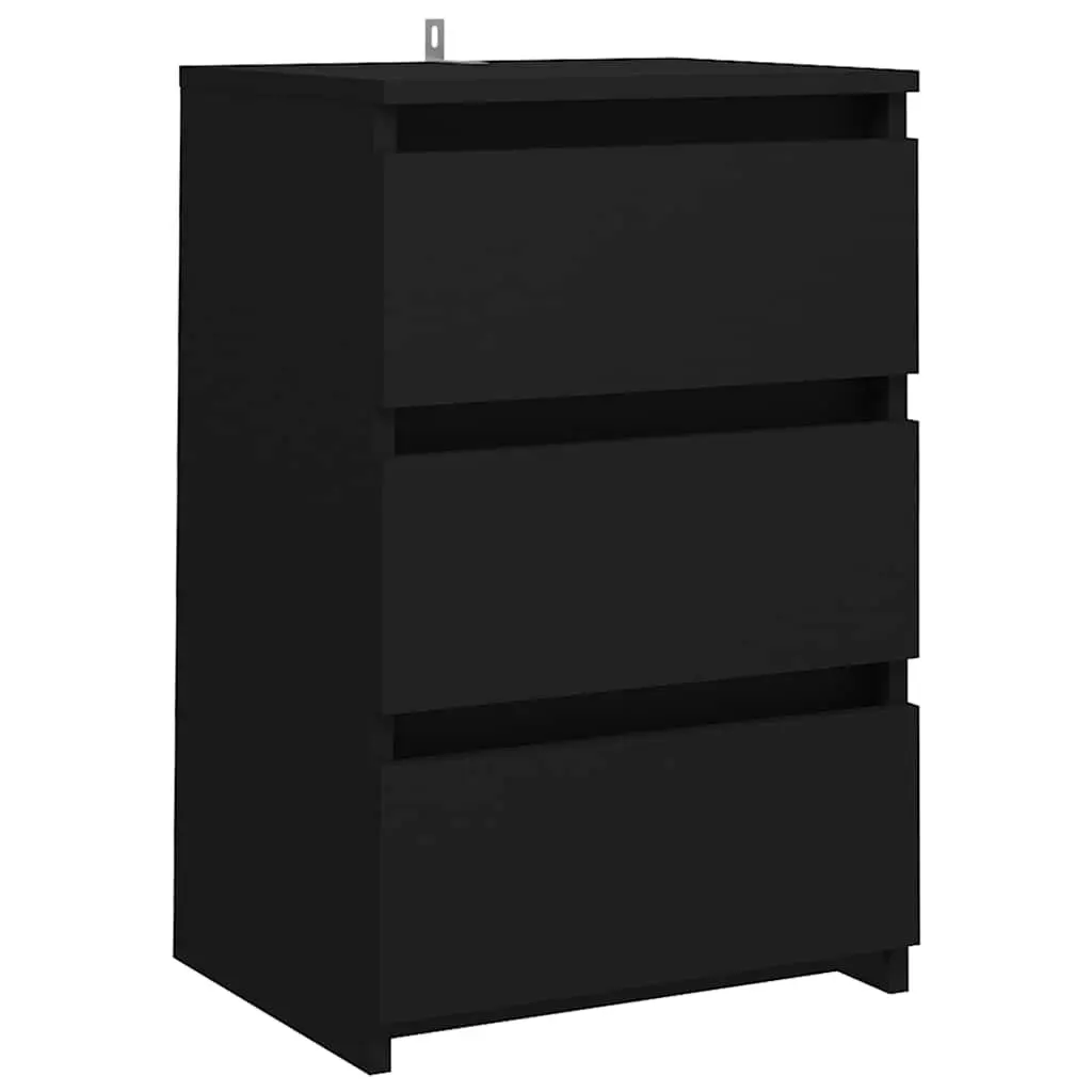 Nightstand Black 40x35x62.5cm Engineered Wood Sturdy 3 Drawer Storage