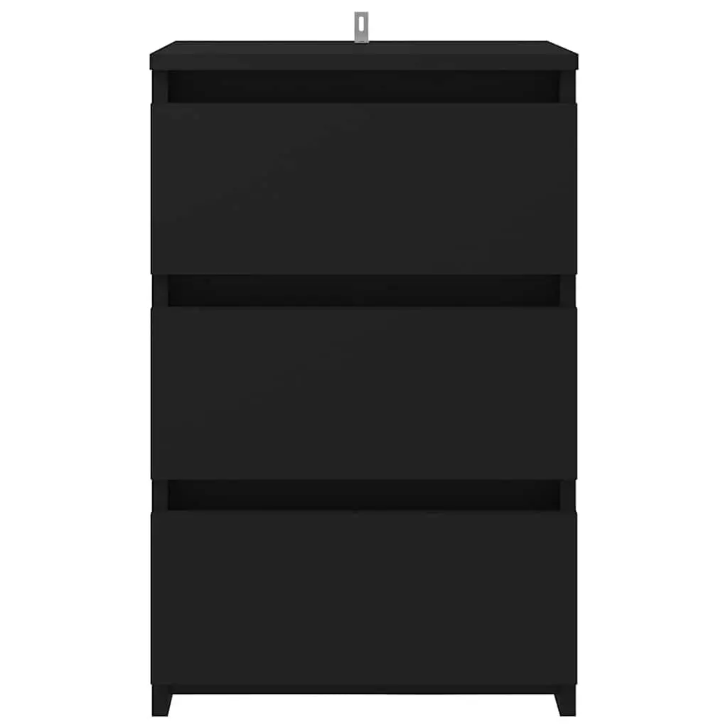 Nightstand Black 40x35x62.5cm Engineered Wood Sturdy 3 Drawer Storage