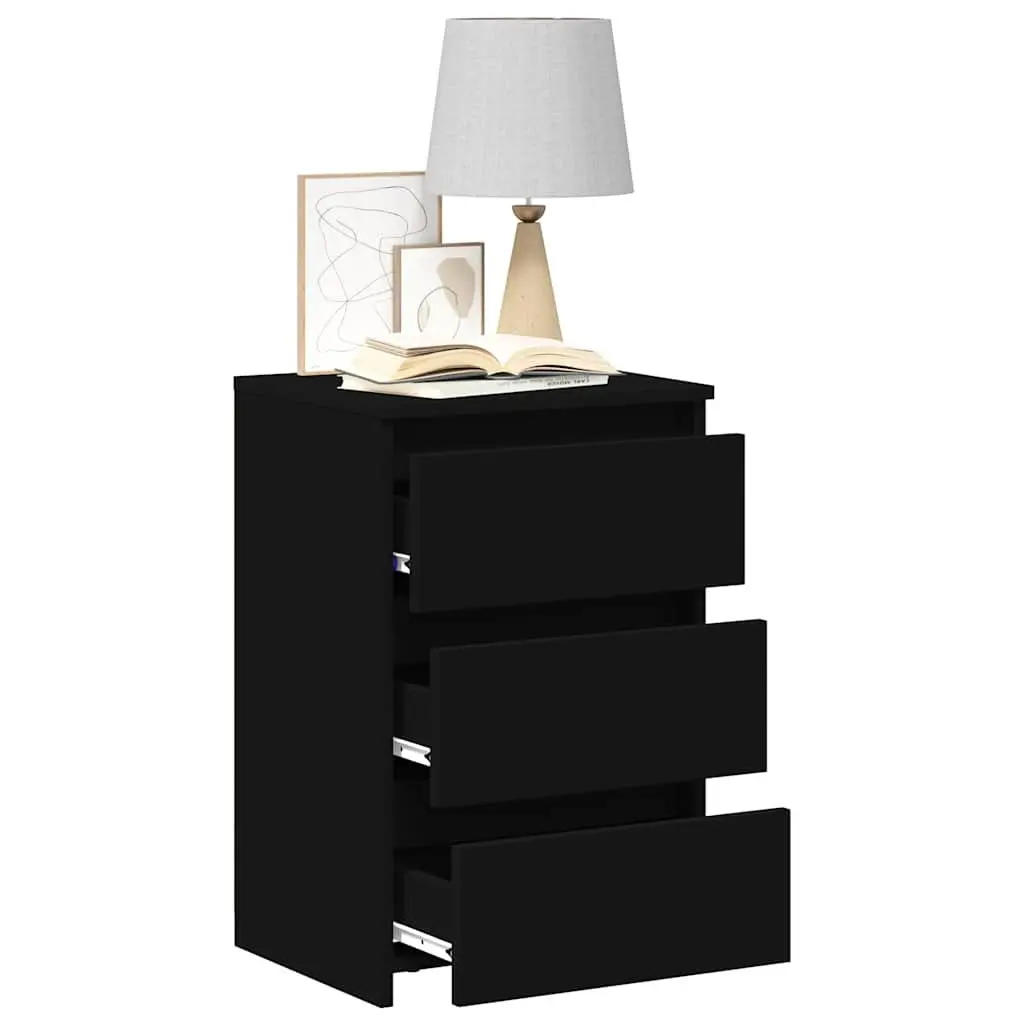 Bedside Tables 2 pcs Black Nightstands Bedroom Storage with 3 Drawers