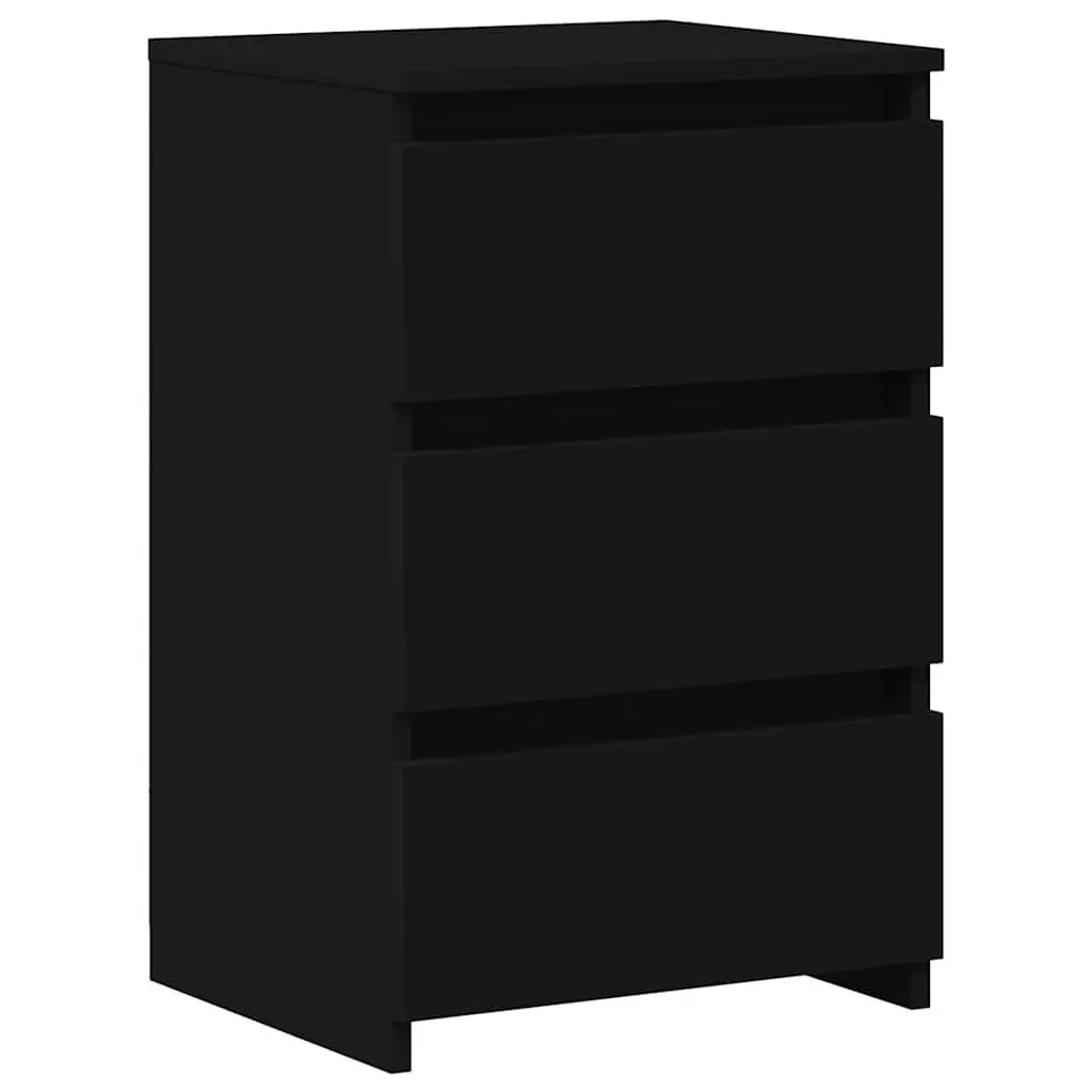 Bedside Tables 2 pcs Black Nightstands Bedroom Storage with 3 Drawers