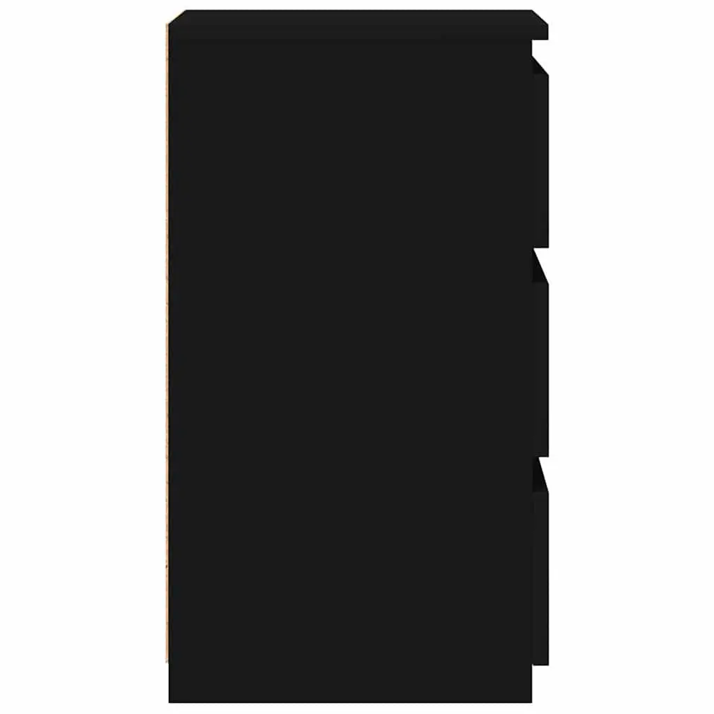 Bedside Tables 2 pcs Black Nightstands Bedroom Storage with 3 Drawers