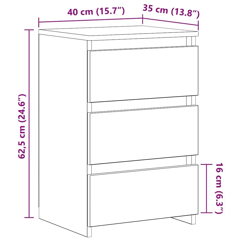 Bedside Tables 2 pcs Grey Nightstands with 3 Drawers Storage