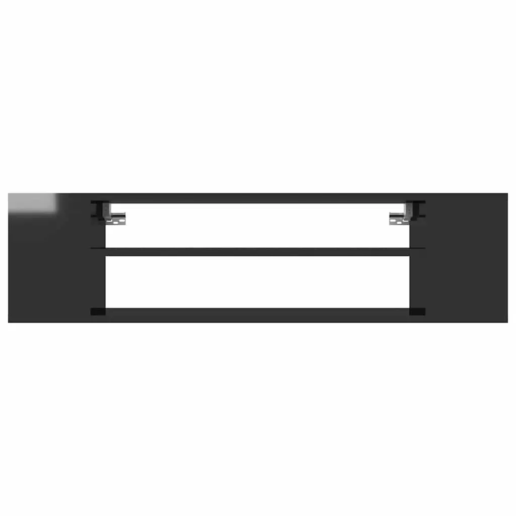 Hanging TV Cabinet Wall-Mounted High Gloss Black 2 Open Compartments Living Room Storage Unit
