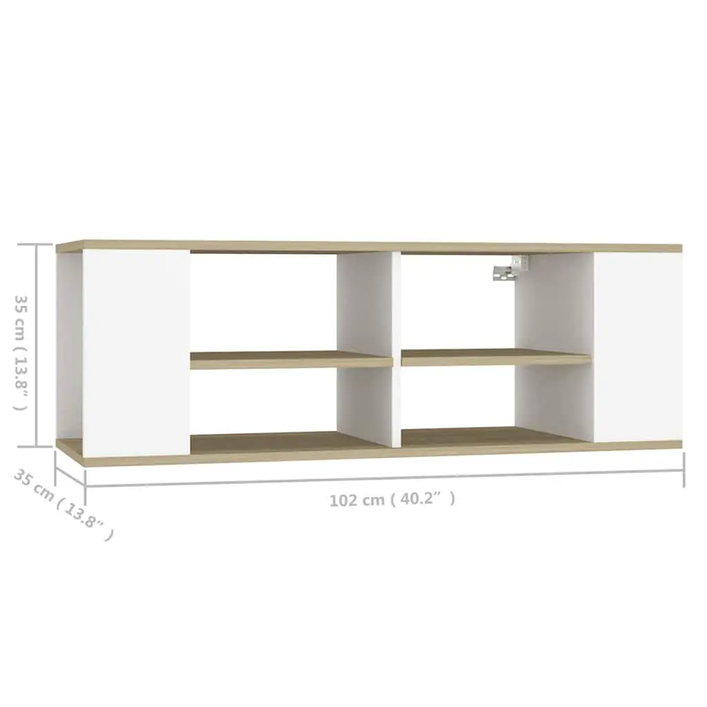 Wall-Mounted TV Cabinet 102cm White Sonoma Oak Adjustable Shelves Storage Unit