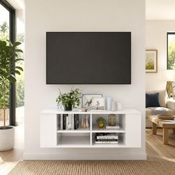 White Wall-Mounted TV Cabinet Floating Storage Unit Shelves Organiser