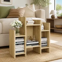 Side Cabinet Brown Storage Buffet Shelves Sofa Table Furniture Engineered Wood
