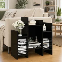 Side Cabinet High Gloss Black Storage Shelving Unit Furniture Sofa Table
