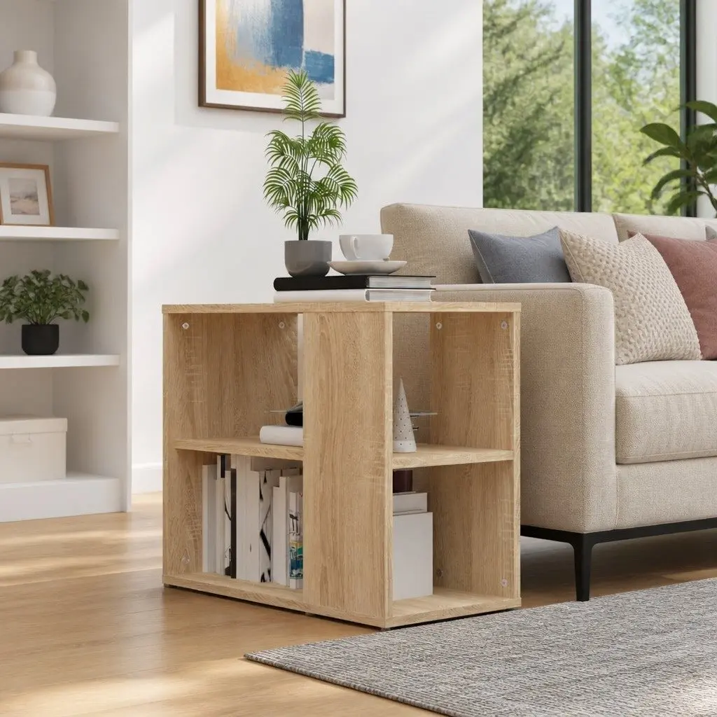 Engineered Wood Side Cabinet Brown 2 Shelf Compact Storage Organizer Home Furniture