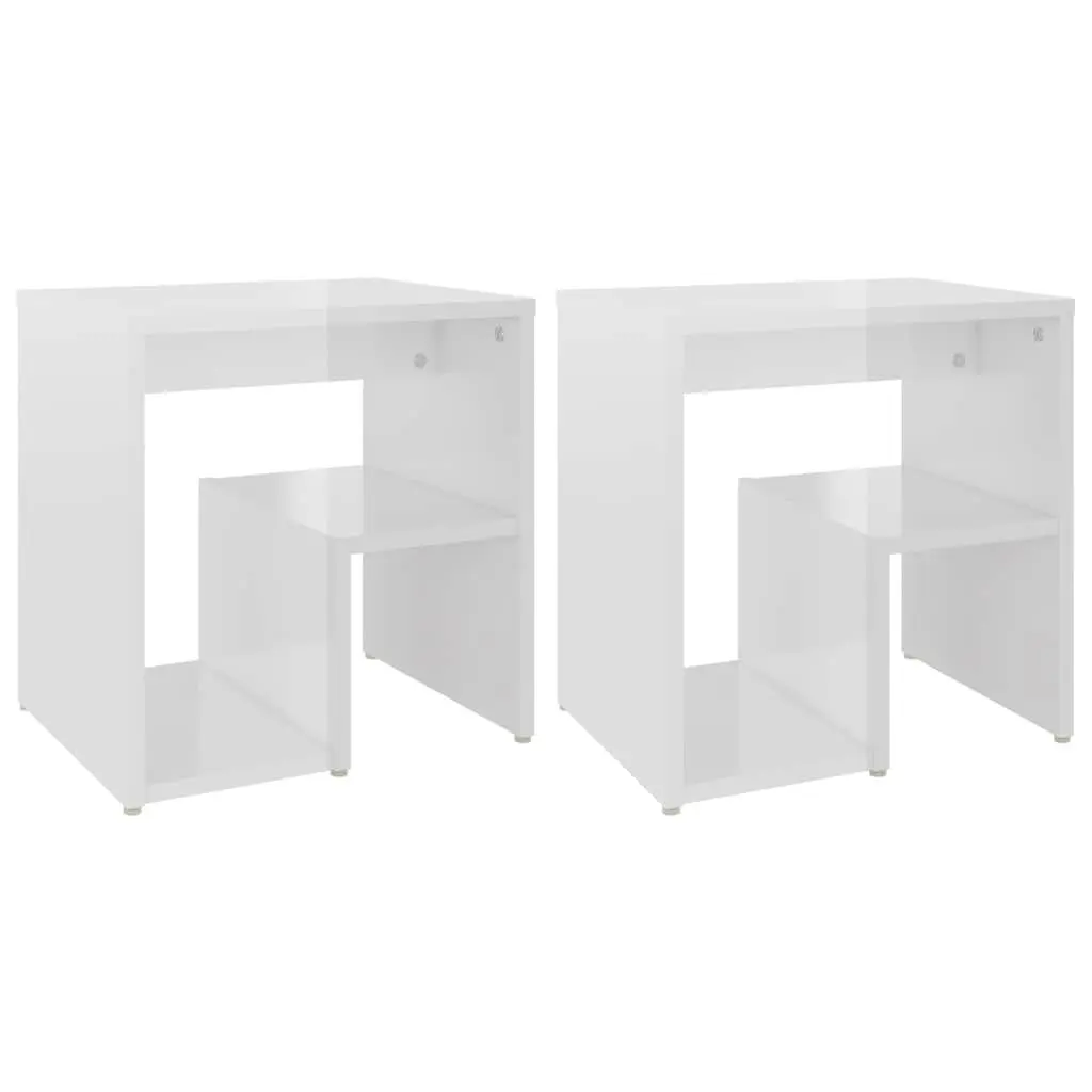 Bedside Tables 2 pcs White High Gloss Storage Shelf Modern Nightstand Cabinet