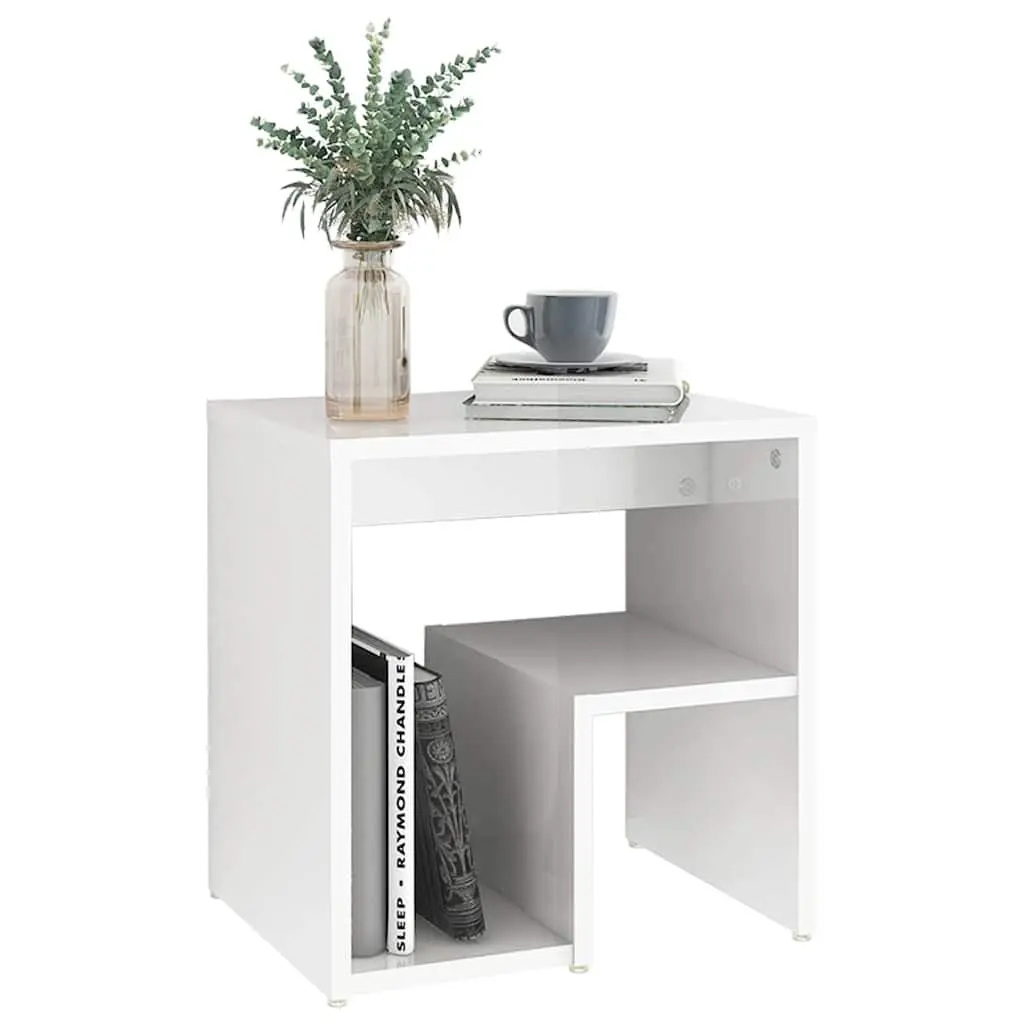 Bedside Tables 2 pcs White High Gloss Storage Shelf Modern Nightstand Cabinet