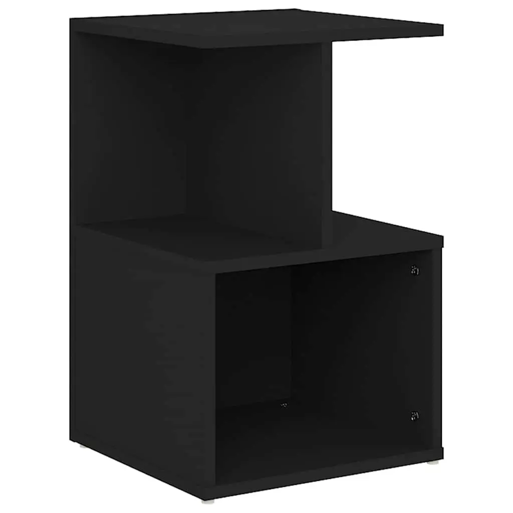 Bedside Cabinet Black Open Compartments Storage Nightstand