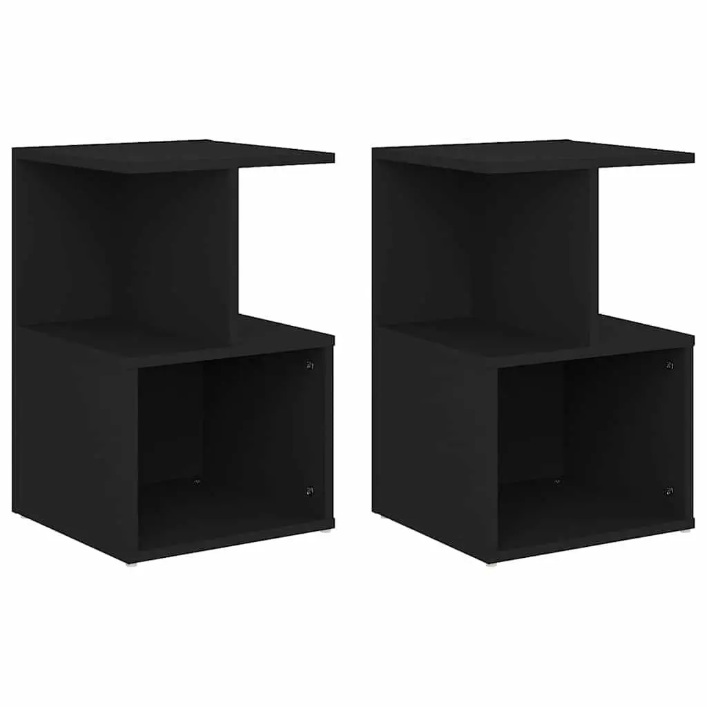 Bedside Cabinets 2 pcs Black 35x35x55 cm Engineered Wood Open Compartment Storage