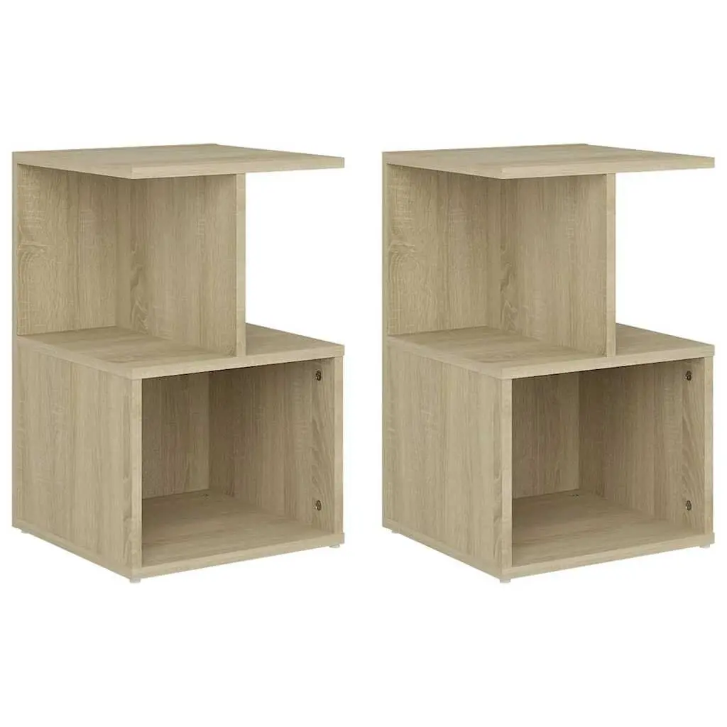 Brown Engineered Wood Nightstand Set 2 Pieces Sturdy Construction Open Compartments for Bedroom Storage
