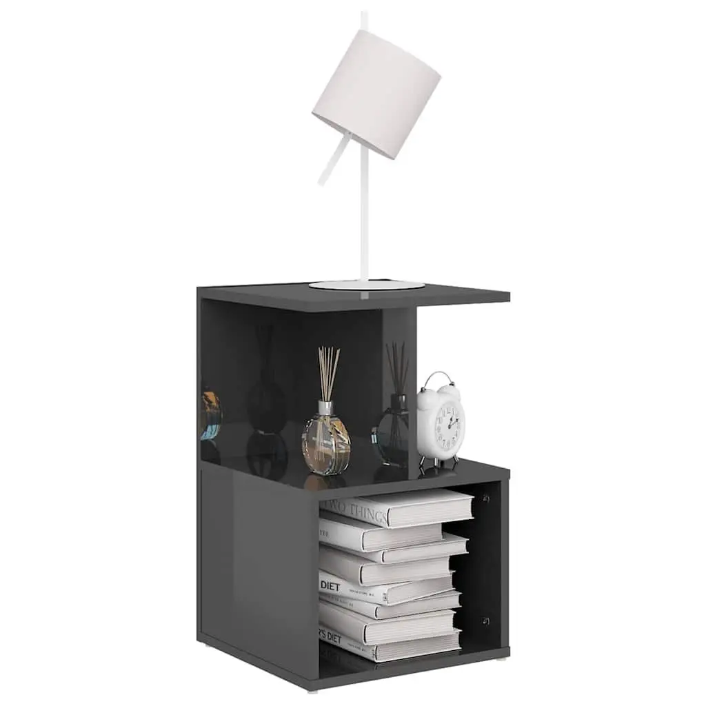 Bedside Cabinets 2 pcs High Gloss Grey Open Storage Compartments