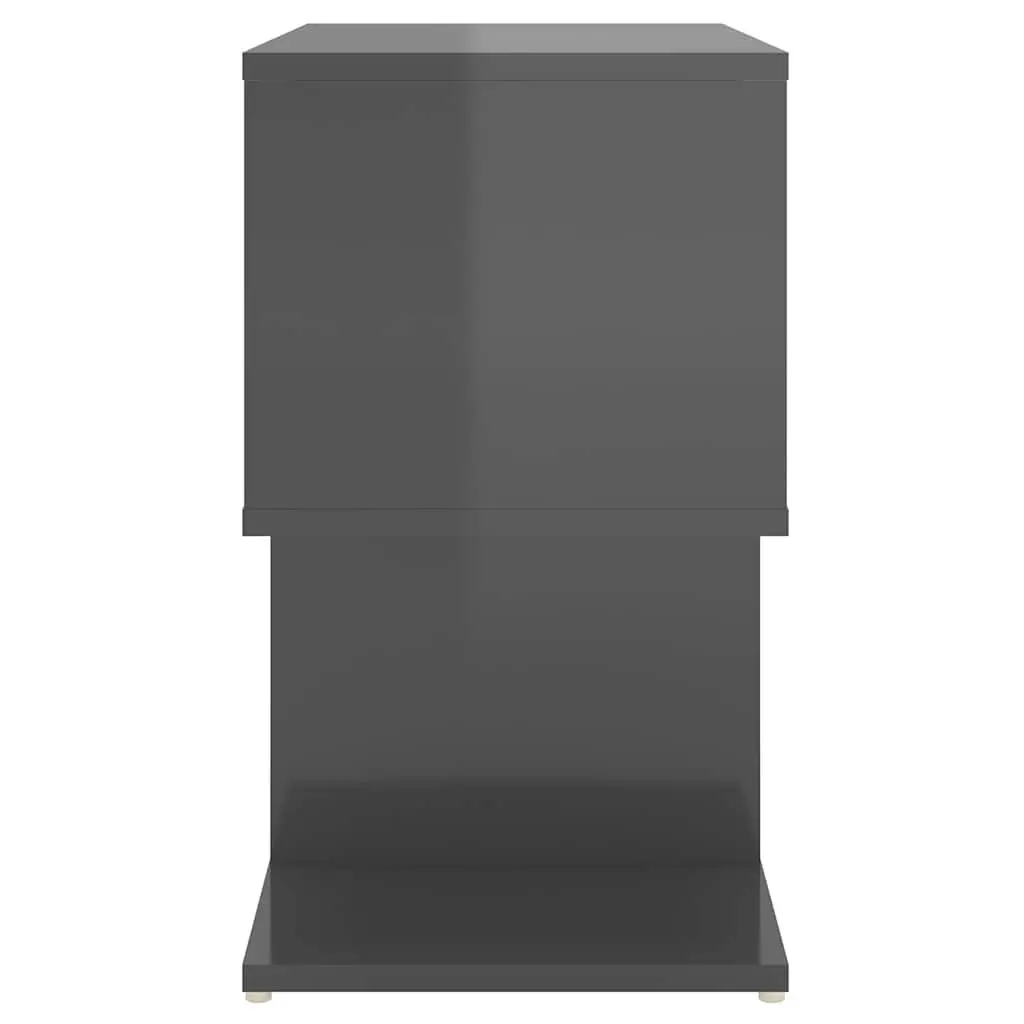 Bedside Cabinet Set 2 pcs Grey High Gloss Open Compartment Storage Nightstand