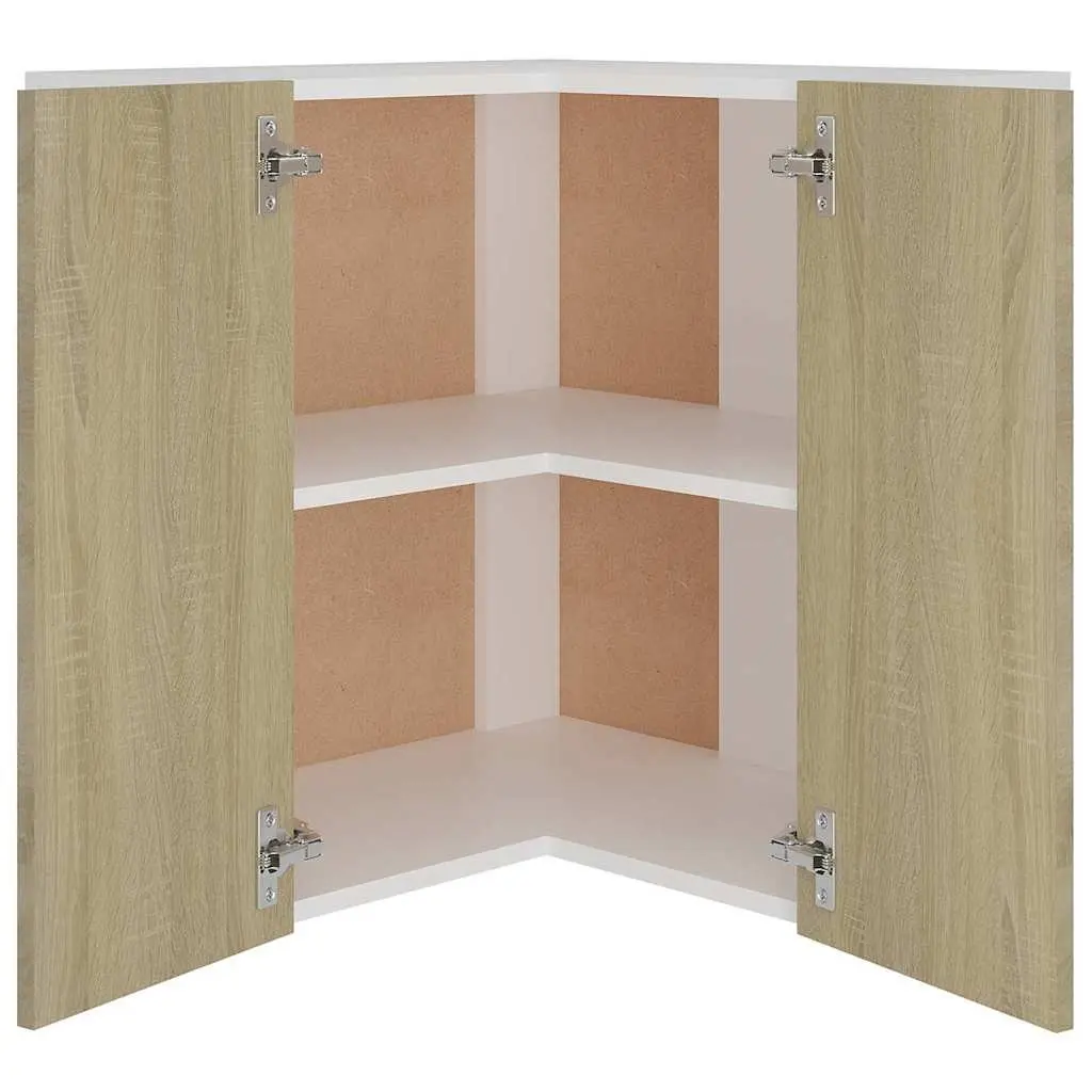 Hanging Corner Kitchen Cabinet 57cm Brown Two Shelves Doors