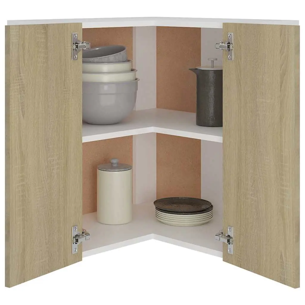 Hanging Corner Kitchen Cabinet 57cm Brown Two Shelves Doors