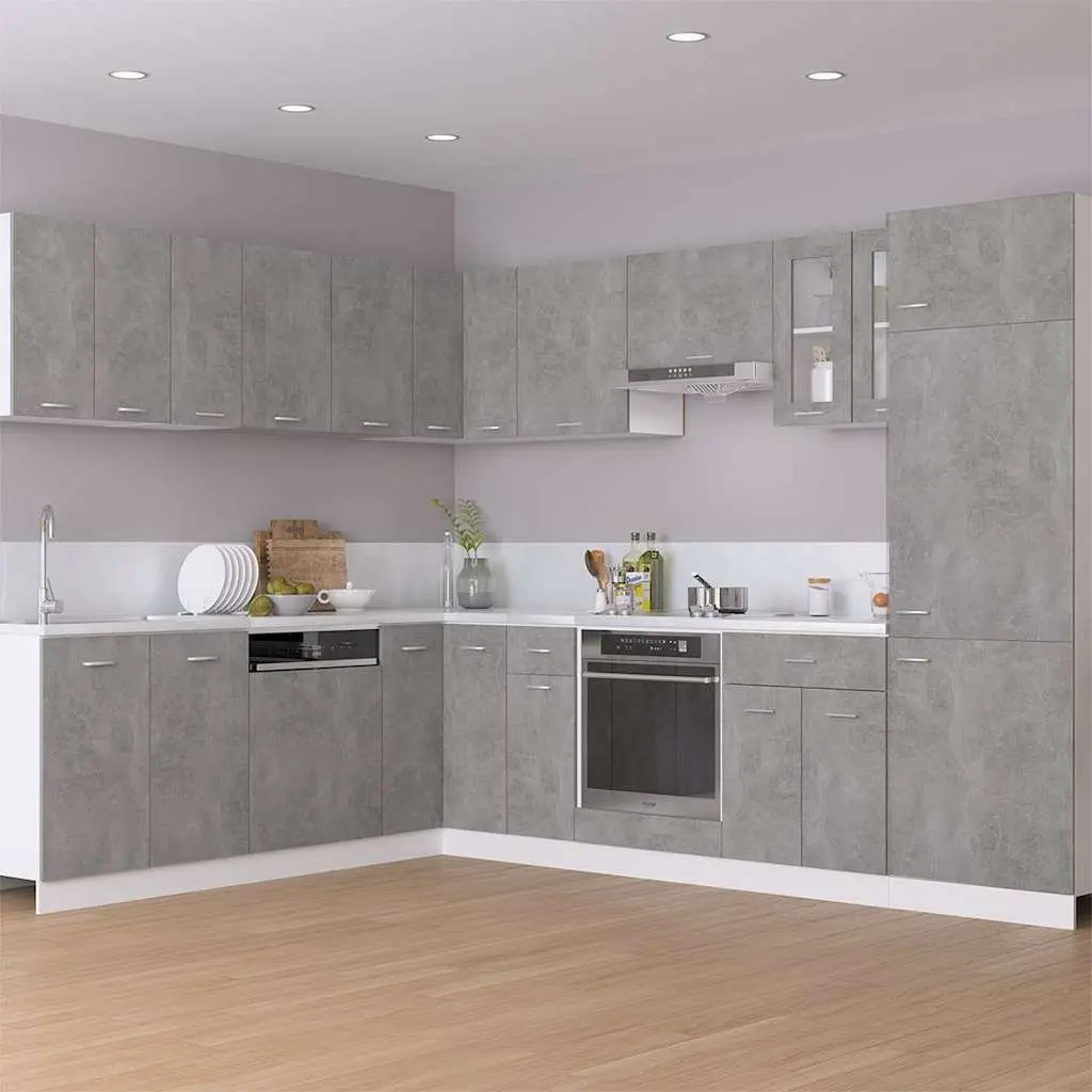Corner Kitchen Cabinet Grey Wall Mount Storage Shelves Unit with Two Doors and Two Internal Shelves