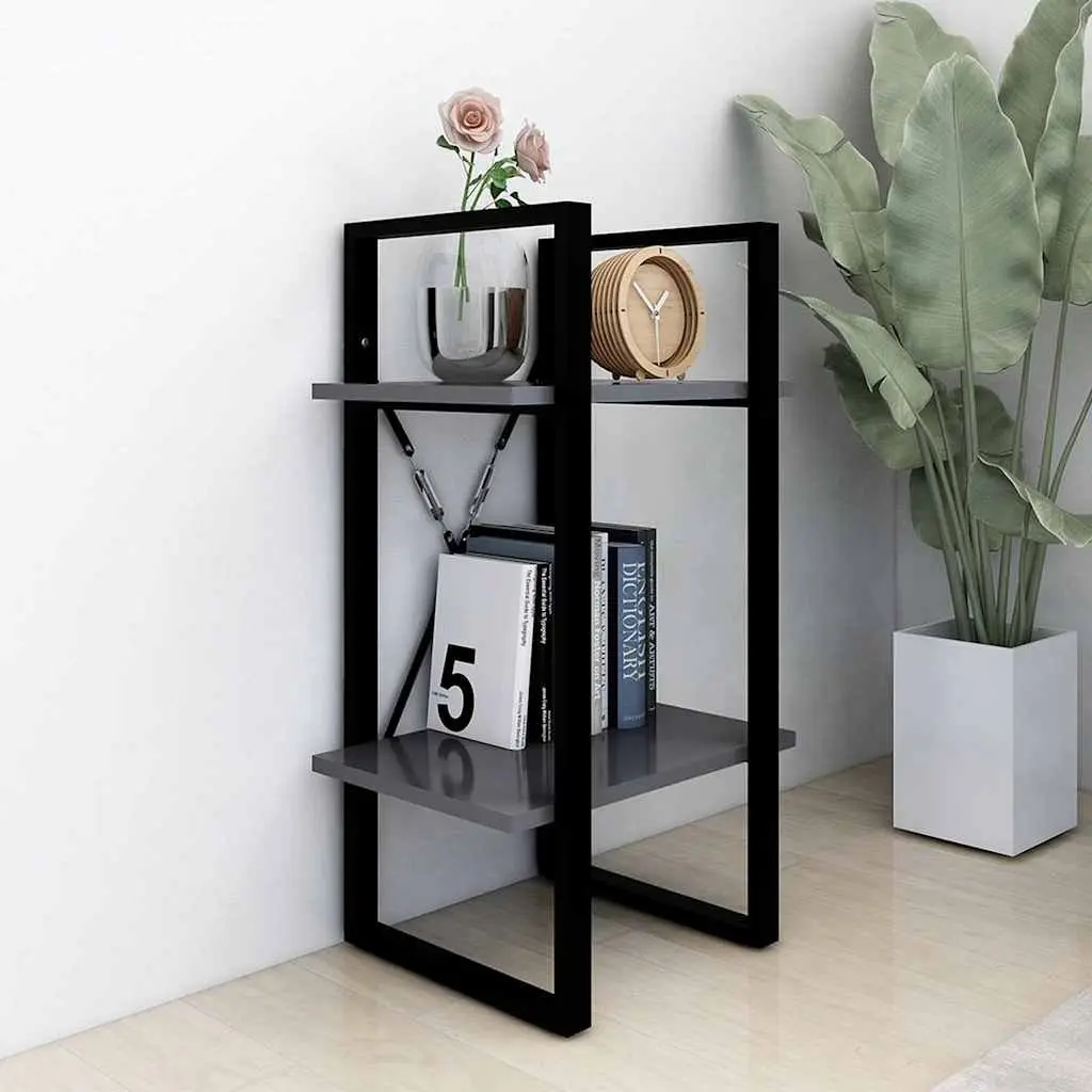 Book Cabinet 2-Tier Grey Storage Shelving Unit Industrial Style