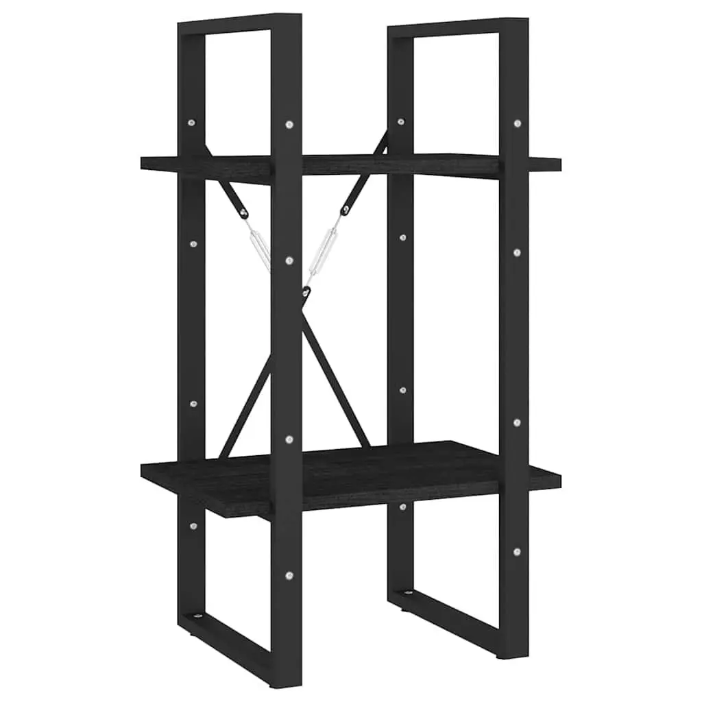 Black 2-Tier Bookcase Solid Pine Wood Shelving Unit Storage Display Stand