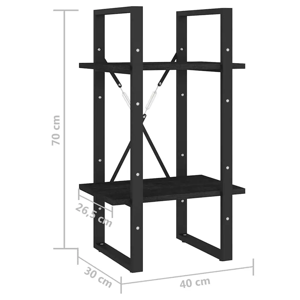 Black 2-Tier Bookcase Solid Pine Wood Shelving Unit Storage Display Stand