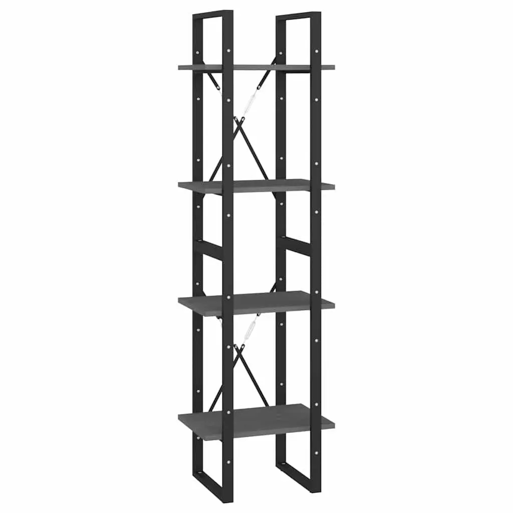 4 Tier Storage Cabinet Solid Pine Wood Grey Bookcase Flexible Configuration
