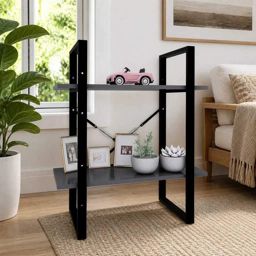2-Tier Book Cabinet Grey 60x30x70 cm Engineered Wood Standing Bookshelf