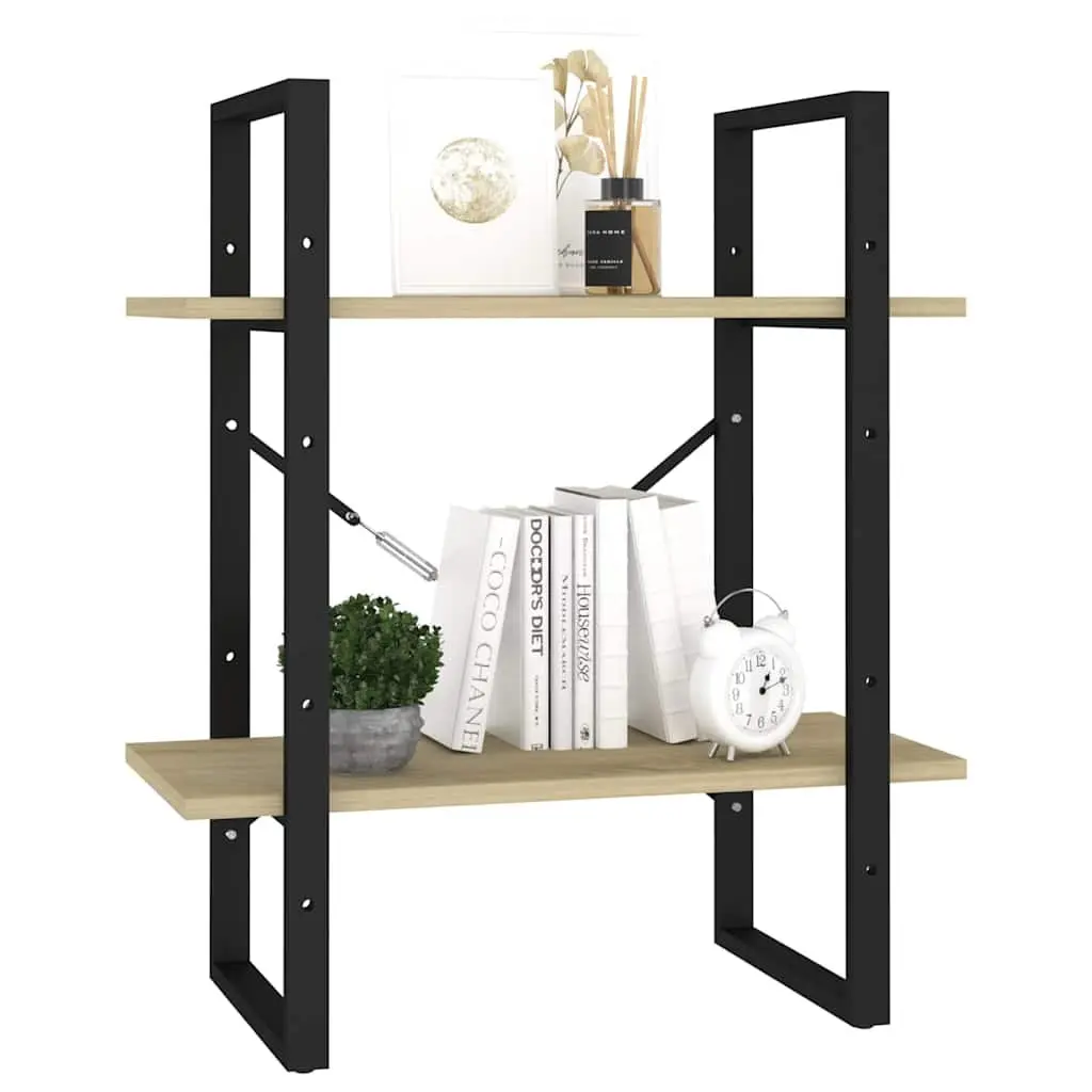 2-Tier Book Cabinet Brown Engineered Wood Storage Shelving Unit
