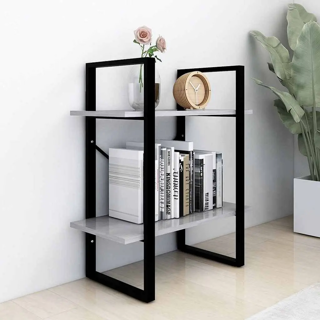 2-Tier Book Cabinet Grey Shelving Unit Storage Display Shelf