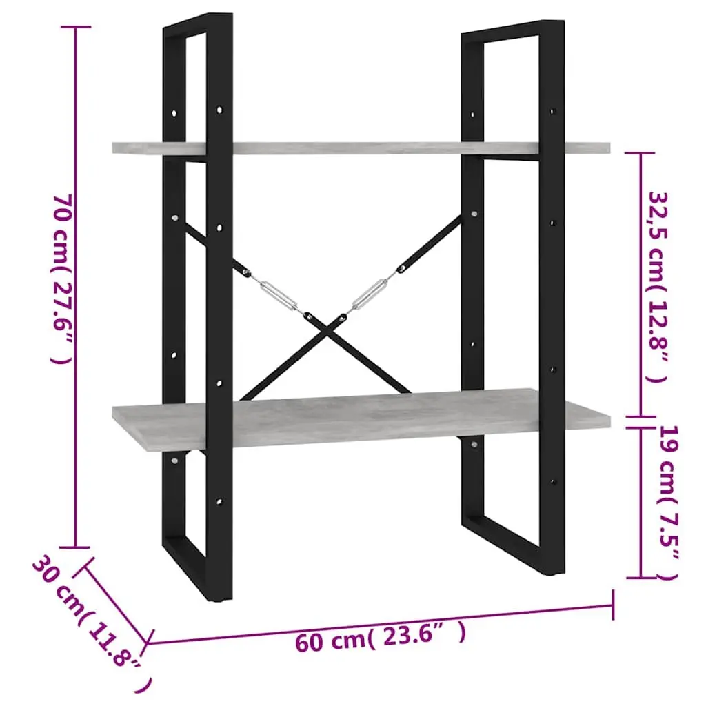 2-Tier Book Cabinet Grey Shelving Unit Storage Display Shelf