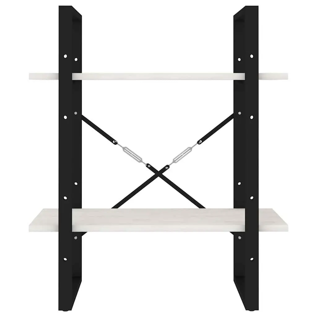 2-Tier Bookcase White Solid Pine Wood Storage Shelf Unit Durable Organizer