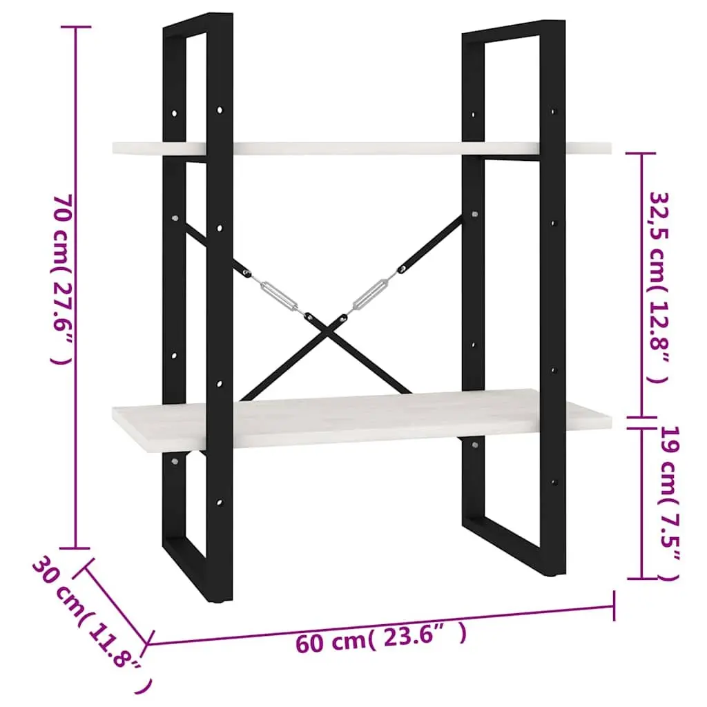 2-Tier Bookcase White Solid Pine Wood Storage Shelf Unit Durable Organizer