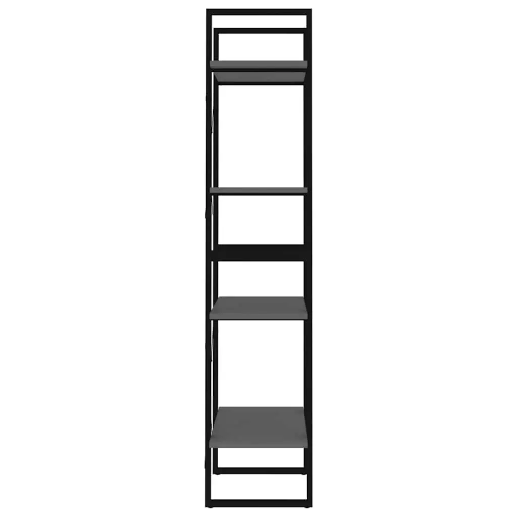 4-Tier Book Cabinet Grey Industrial Style Storage Shelving Unit 60x30x140cm