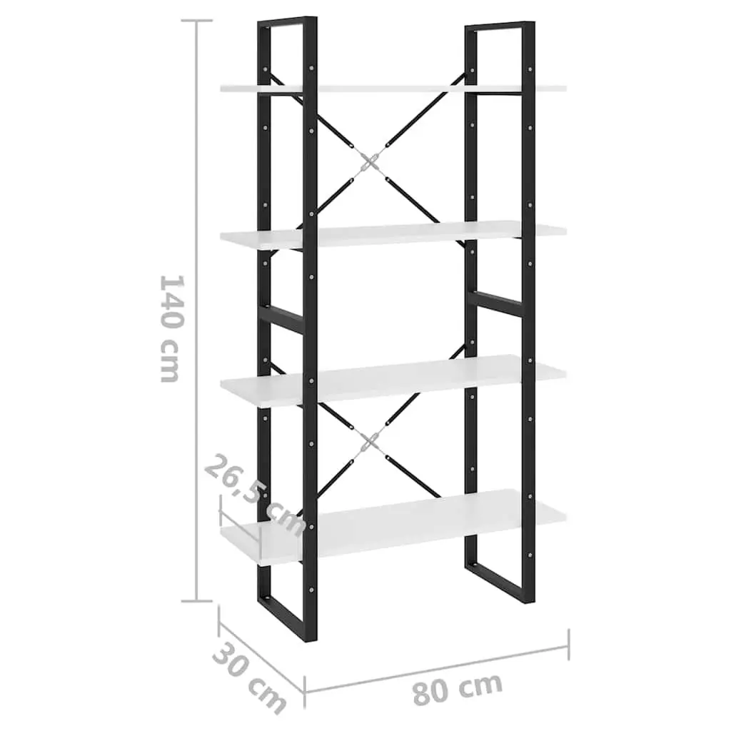 4-Tier Book Cabinet 80x30x140cm Engineered Wood White Storage Display Unit
