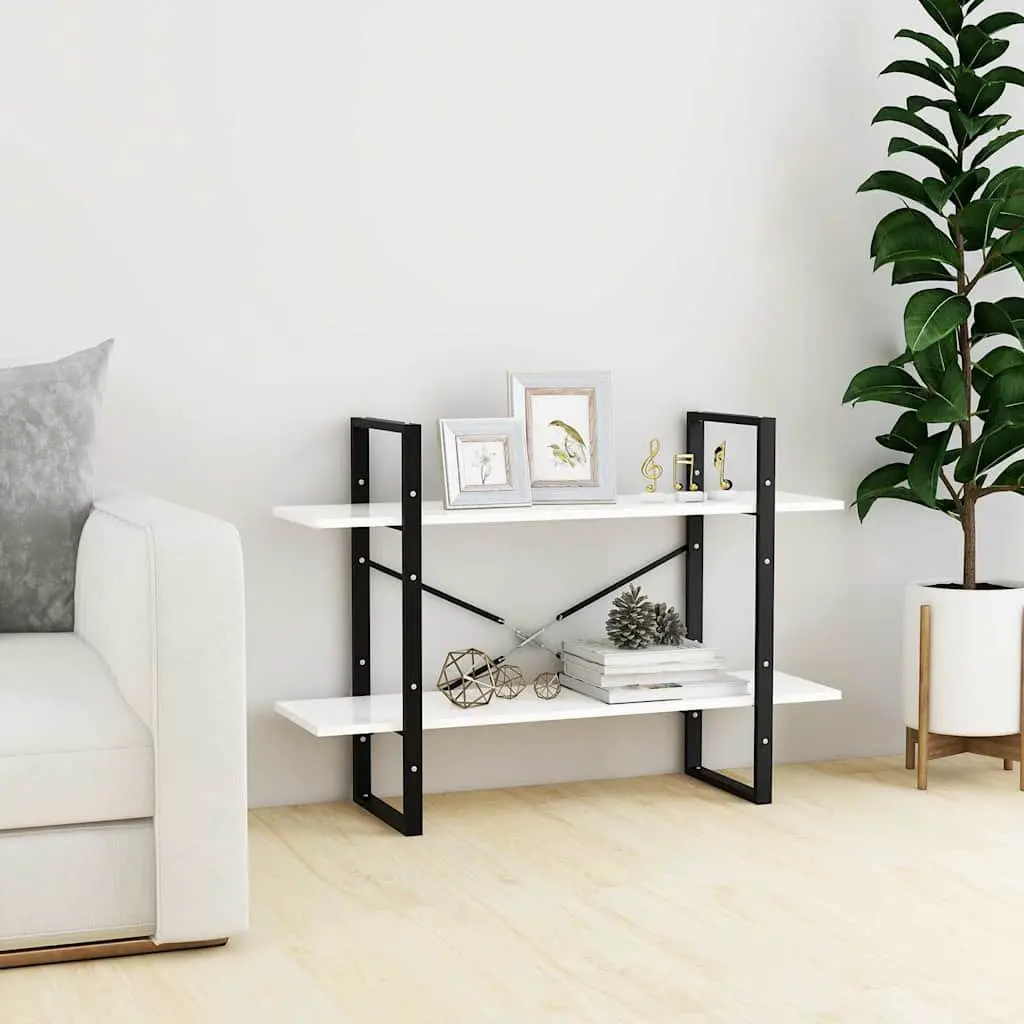 2-Tier Book Cabinet 100x30x70cm White Open Shelving Storage Unit
