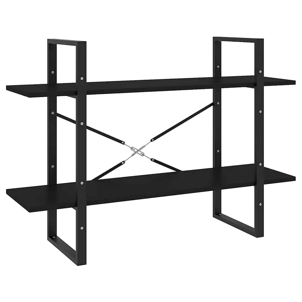 2-Tier Book Cabinet Black Engineered Wood Open Shelving Unit