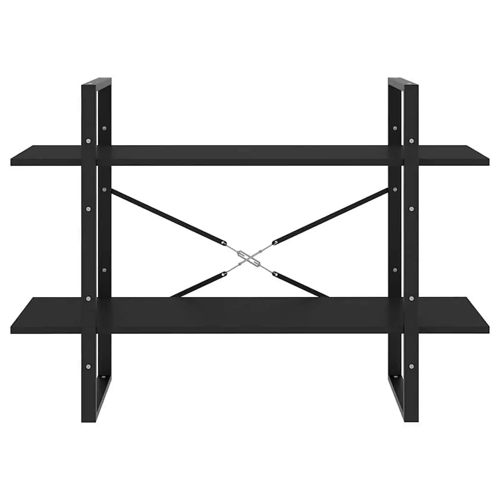 2-Tier Book Cabinet Black Engineered Wood Open Shelving Unit