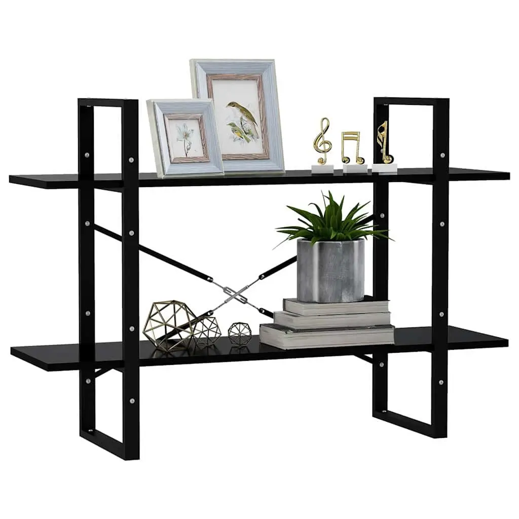 2-Tier Book Cabinet Black Engineered Wood Open Shelving Unit
