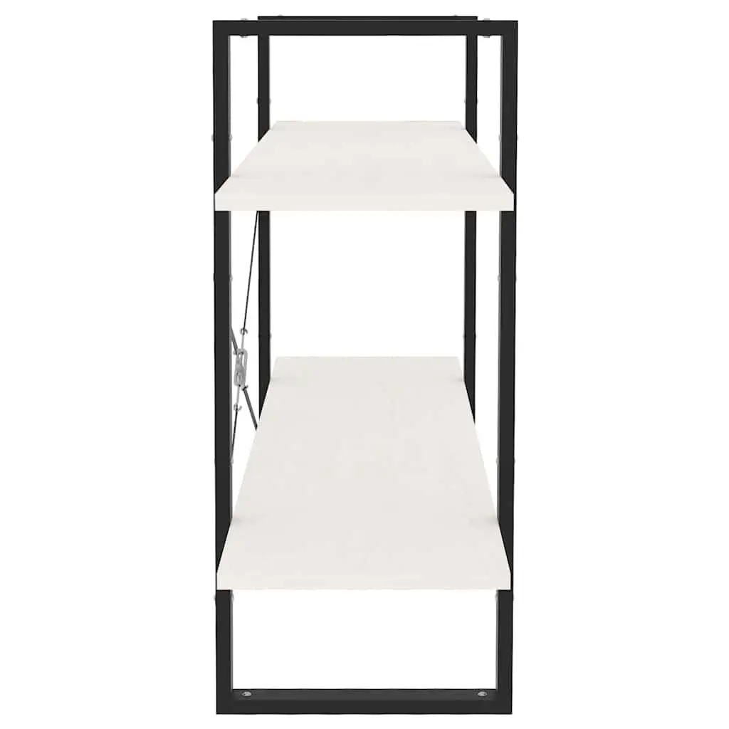 2-Tier Book Cabinet White Solid Pine Wood Shelving Unit Industrial Style Storage Bookcase