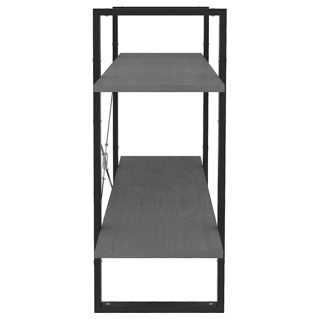 2-Tier Book Cabinet Grey Solid Pine Wood Bookshelf Storage Display Shelving Unit
