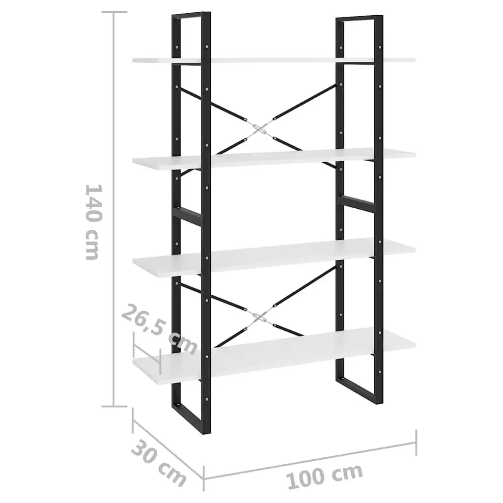 4 Tier White Bookshelf Engineered Wood Storage Display Cabinet