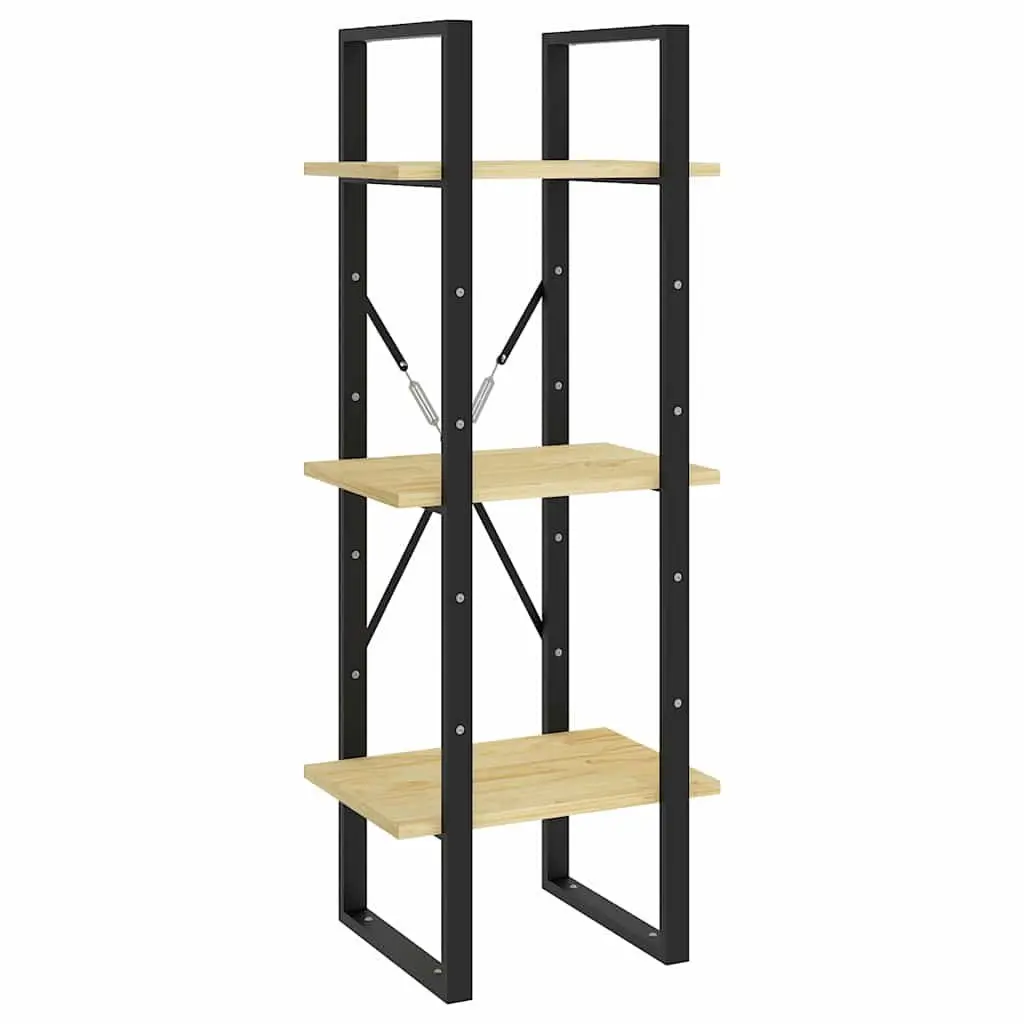 3-Tier Wooden Book Cabinet Shelving Unit Brown Solid Pinewood Construction