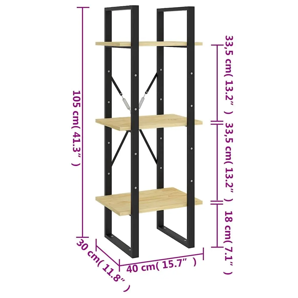 3-Tier Wooden Book Cabinet Shelving Unit Brown Solid Pinewood Construction