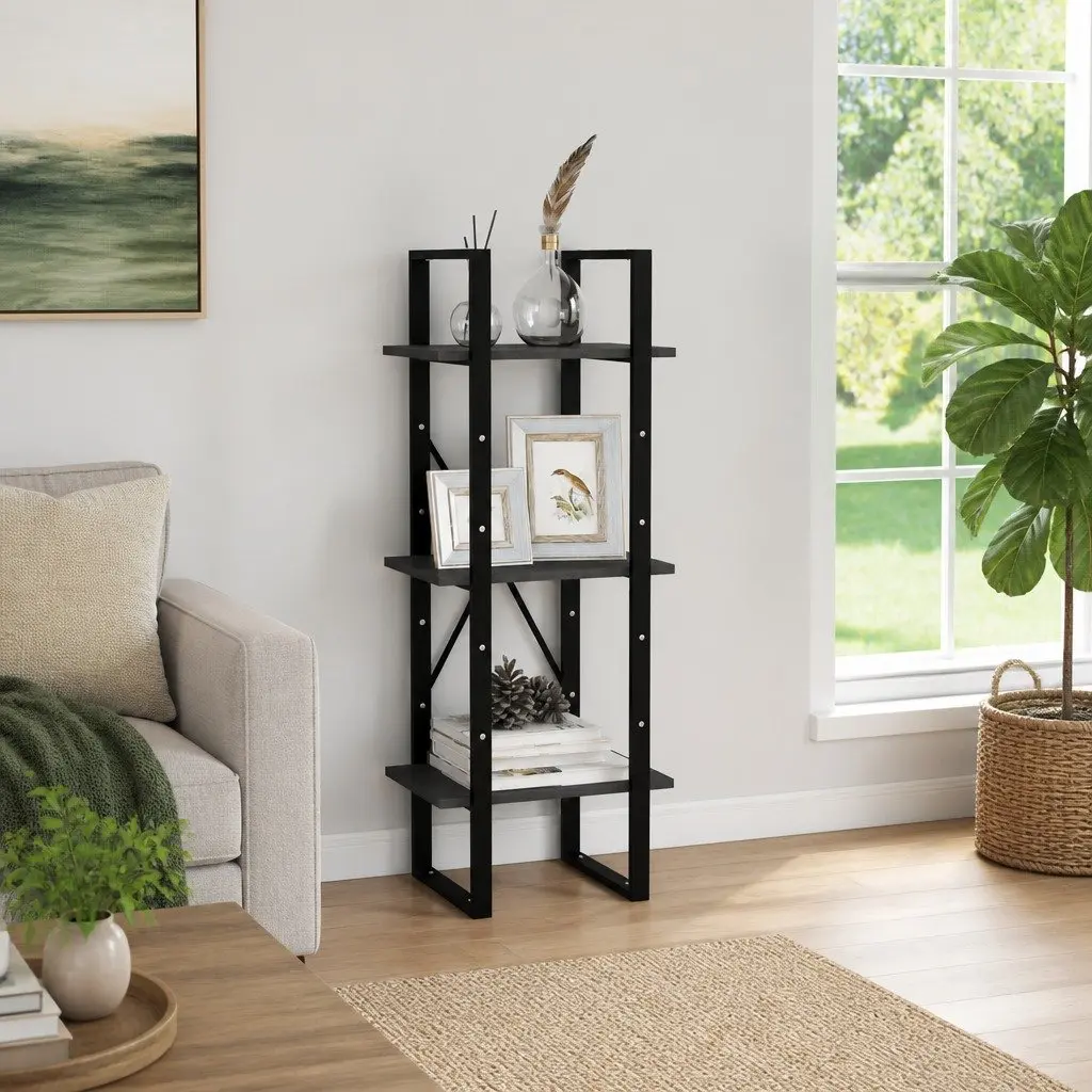3-Tier Book Cabinet Grey Wooden Shelving Unit Standing Display Storage Bookcase