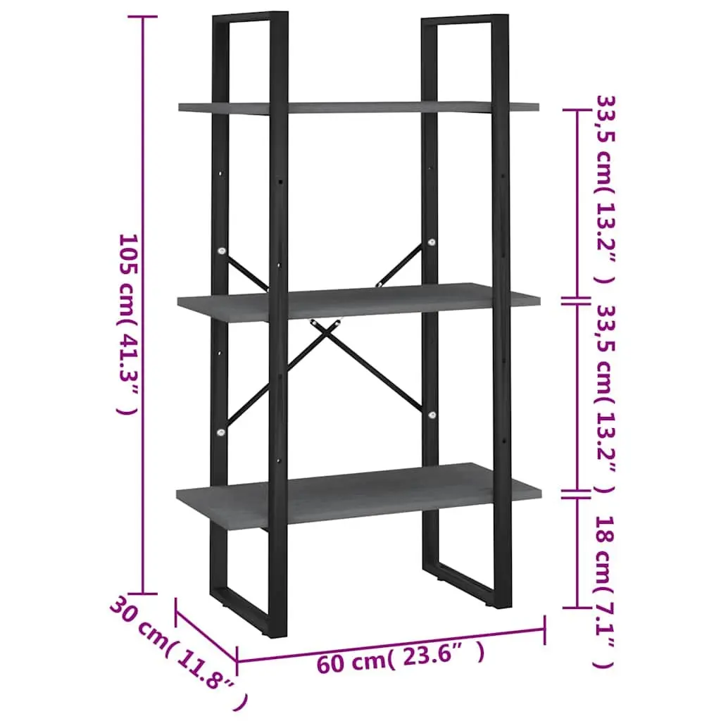 Storage Shelf 60x30x105 cm Grey Solid Pine Wood Bookcase Display Rack