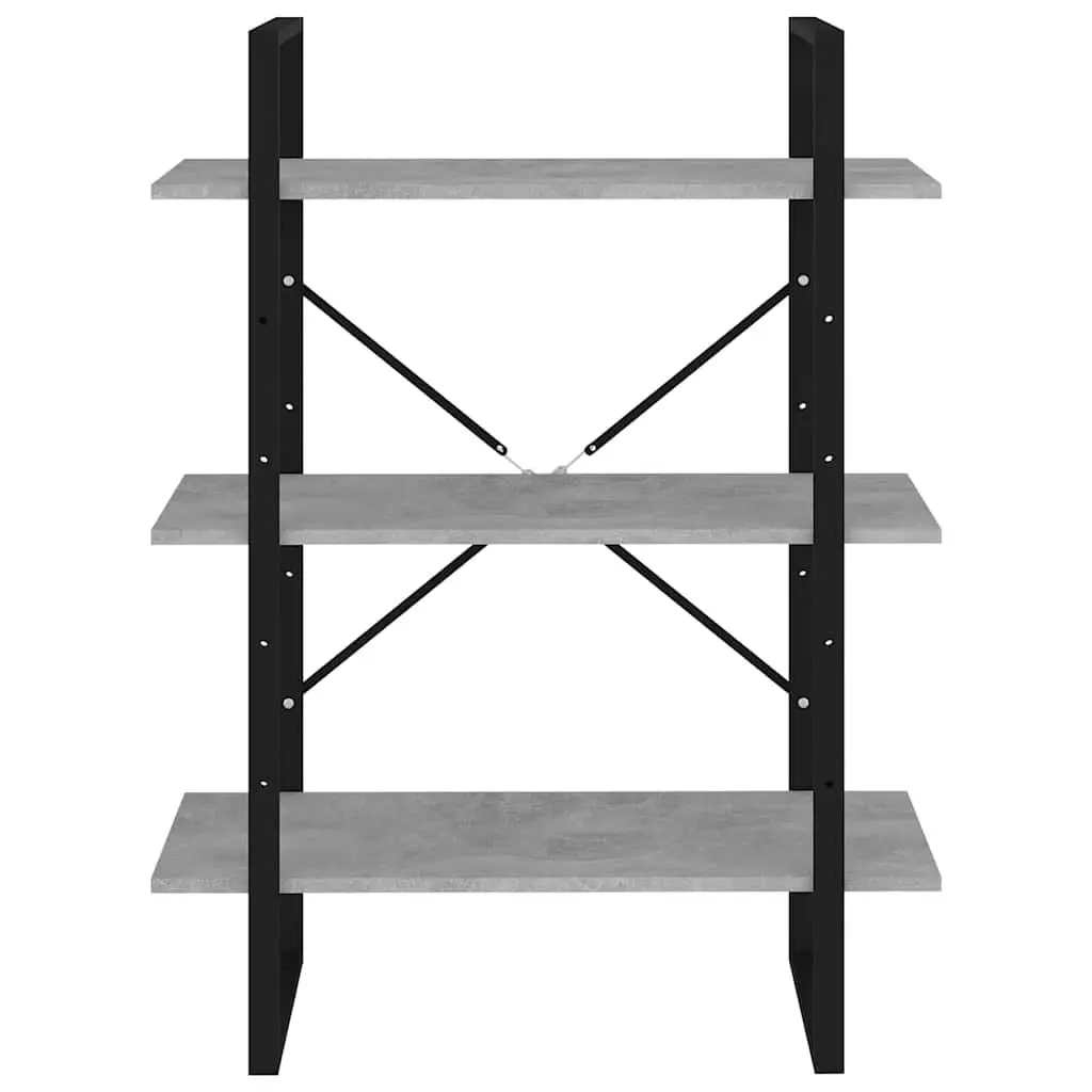 Book Cabinet Grey Concrete Style Engineered Wood 3 Shelves Storage Unit