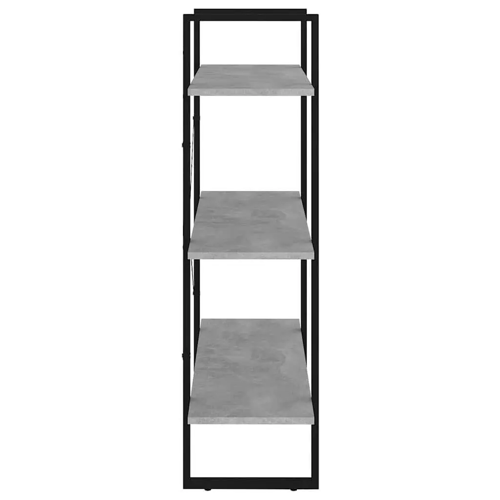 Book Cabinet Grey Concrete Style Engineered Wood 3 Shelves Storage Unit