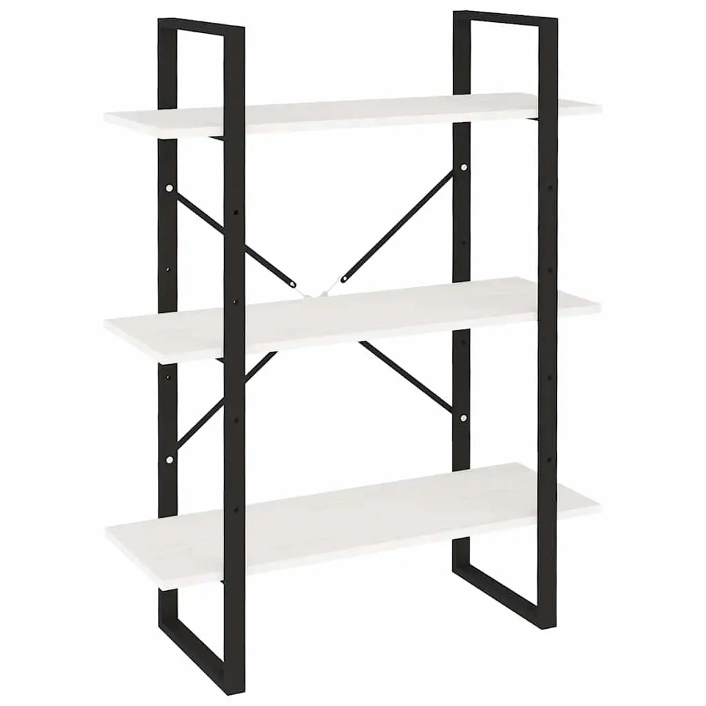 3-Tier Book Cabinet White Solid Pine Wood Shelving Unit Storage Display Bookcase