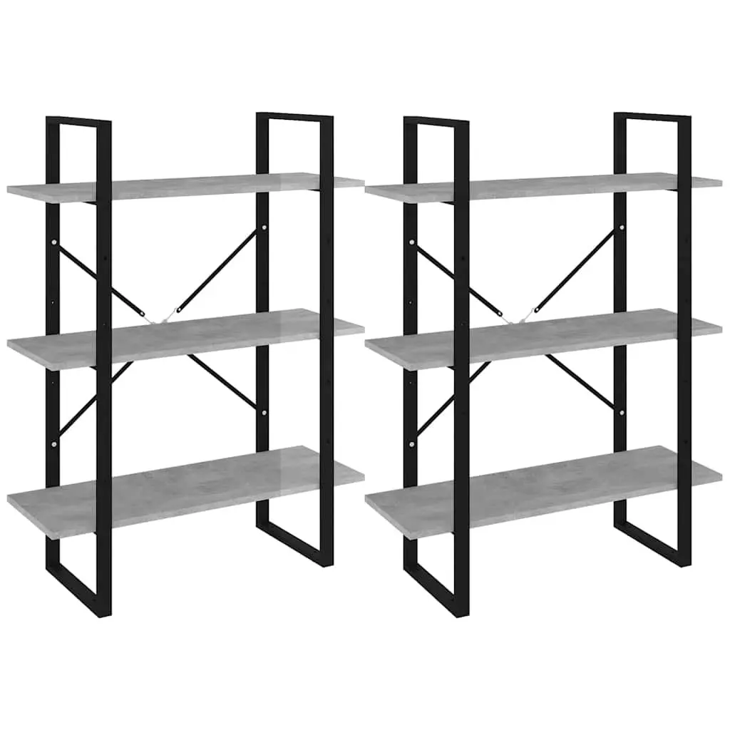 High Cabinet Grey Storage Bookcase 6 Shelves Engineered Wood Industrial Look