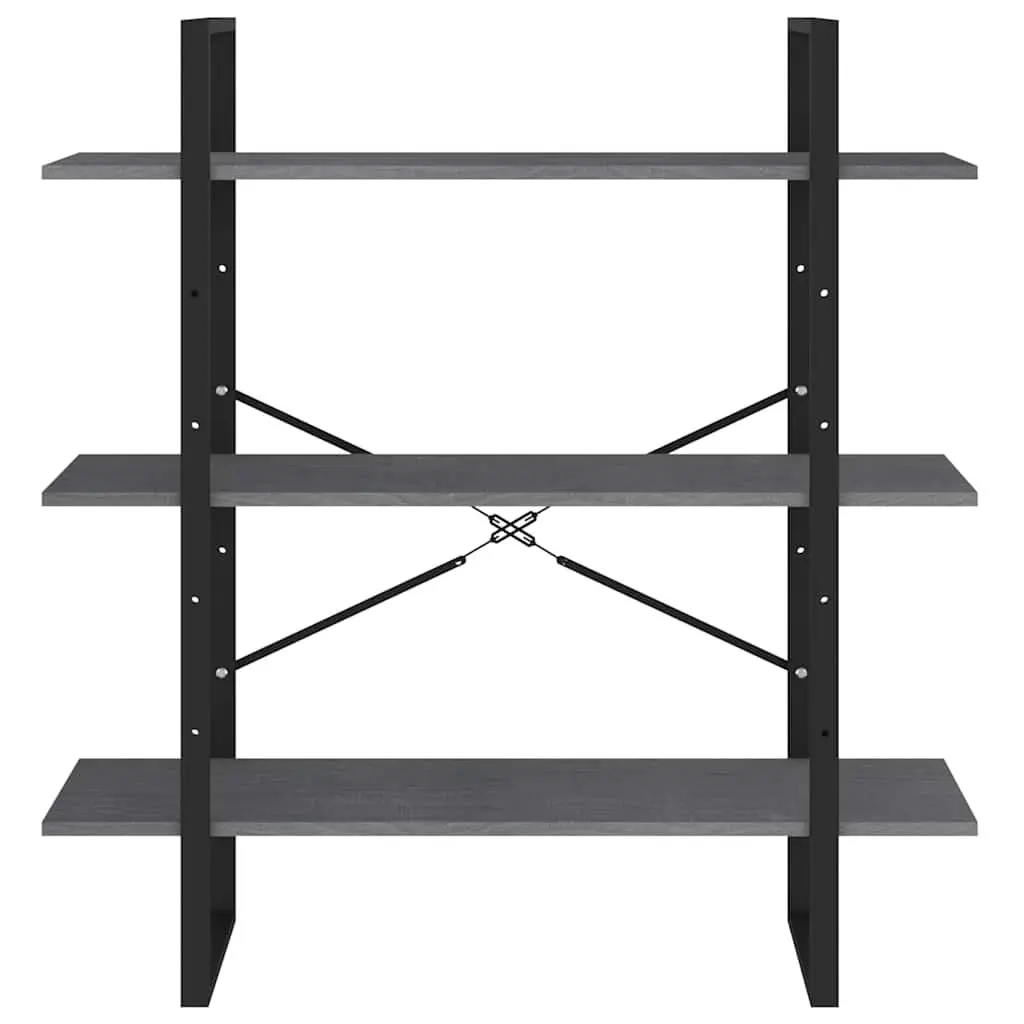 3-Tier Book Cabinet Grey Solid Pine Wood Shelving Unit Storage Display Stand